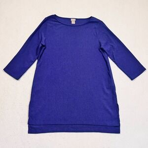 Chico's Tunic Top Split Hem 3/4 Sleeve Textured Blue Stretch Women's 1 US M 8/10